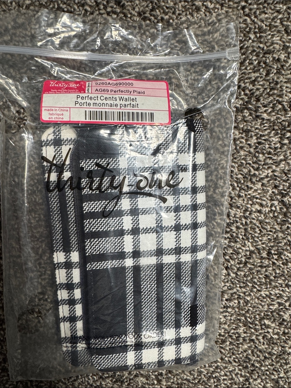 NWT thirty-one Black & White Plaid Perfect Cents Wallet
